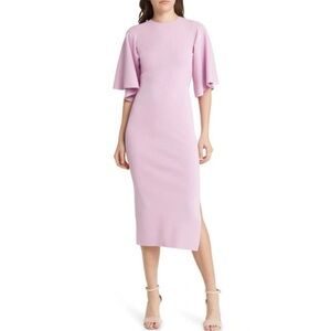 Ted Baker Lounia Fluted Sleeve Body-con Sweater Dress In Lilac